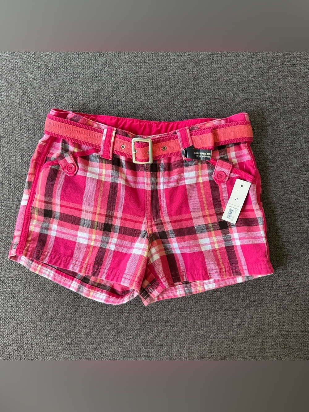 Y2K Faded Glory Plaid Pink Cotton Shorts with Matching Belt Twill Tape Girls 10